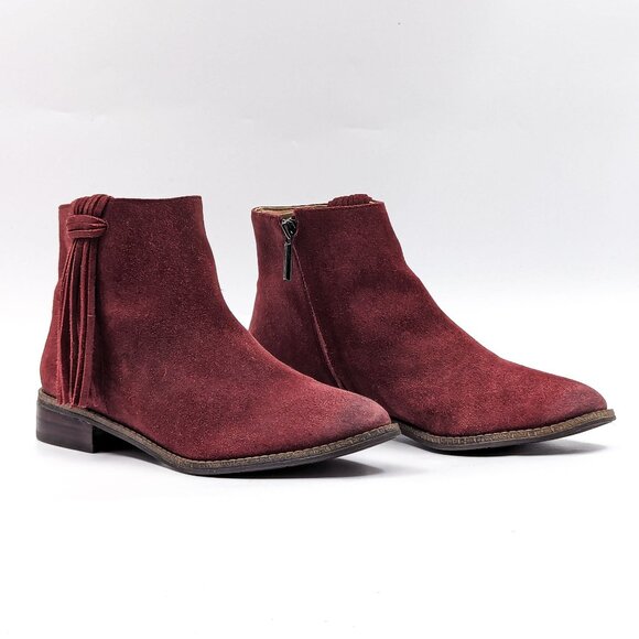 Karl Lagerfeld Paris Women Sixte Burgundy Suede Tassel Ankle Boots size 6 - Picture 1 of 11